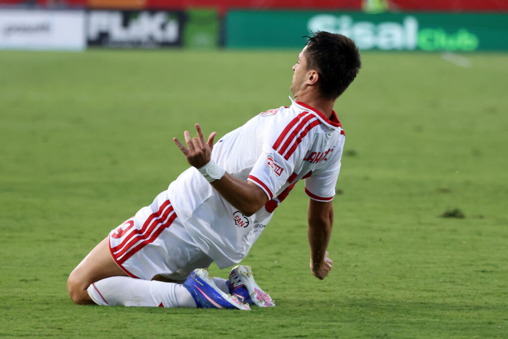 Ettore Gliozzi (9 Mantova 1911)9, esulta dopo il gol durante la partita di Serie B tra Mantova e Pisa allo stadio Danilo Martelli Pata Stadium di Mantova, Italia - Domenica 20 Settembre 2026. Sport - Calcio. (Foto di Stefano Nicoli/Lapresse)